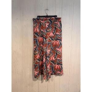 LOFT Linen Blend Wide Leg Crop Pants Large Orange Floral